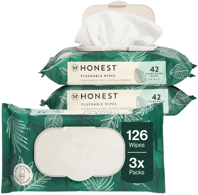 Main image of The Honest Company Flushable Wipes, Hypoallergenic, Tropical Leaves, 126ct