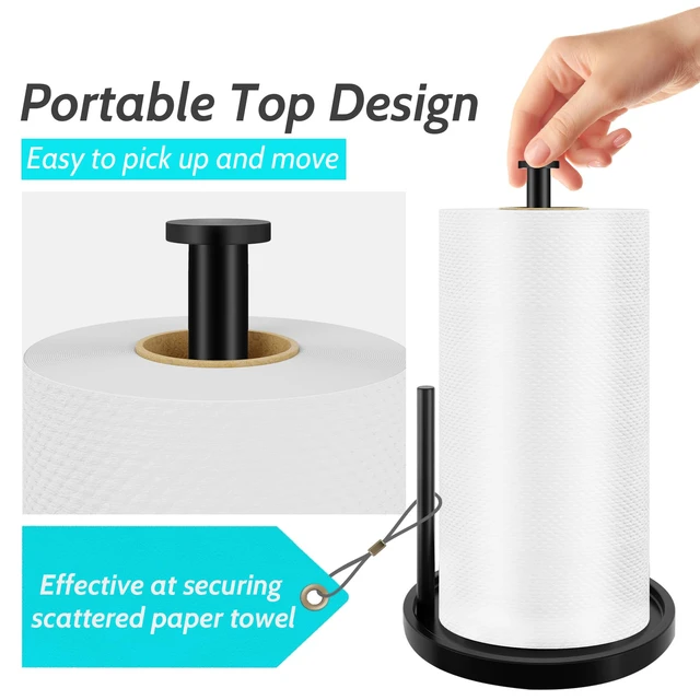 Alt view image 4 of 7 - Paper Towel Holder Countertop, Standing Paper Roll Holder with Anti Slip Weighted Base, Stainless Steel Freestanding Paper Towel Holder for Kitchen, Black