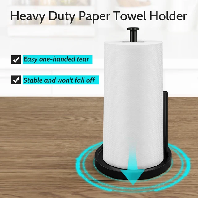 Alt view image 5 of 7 - Paper Towel Holder Countertop, Standing Paper Roll Holder with Anti Slip Weighted Base, Stainless Steel Freestanding Paper Towel Holder for Kitchen, Black