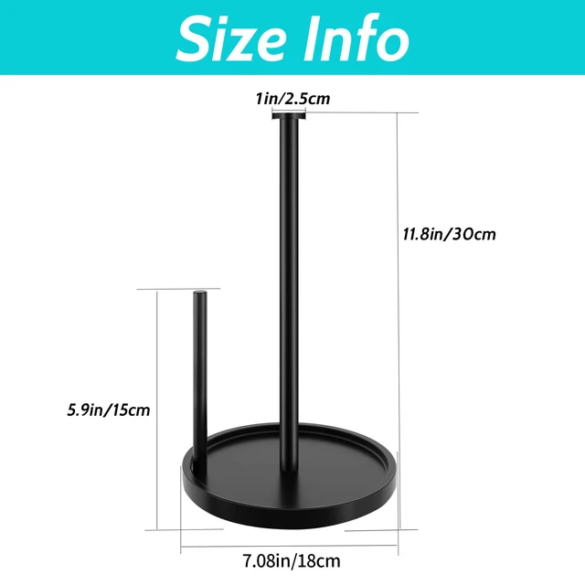 Alt view image 7 of 7 - Paper Towel Holder Countertop, Standing Paper Roll Holder with Anti Slip Weighted Base, Stainless Steel Freestanding Paper Towel Holder for Kitchen, Black