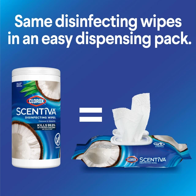 Alt view image 2 of 7 - Clorox Scentiva Disinfecting Wipes, Coconut and Waterlily, 75 Ct., 3 Pack