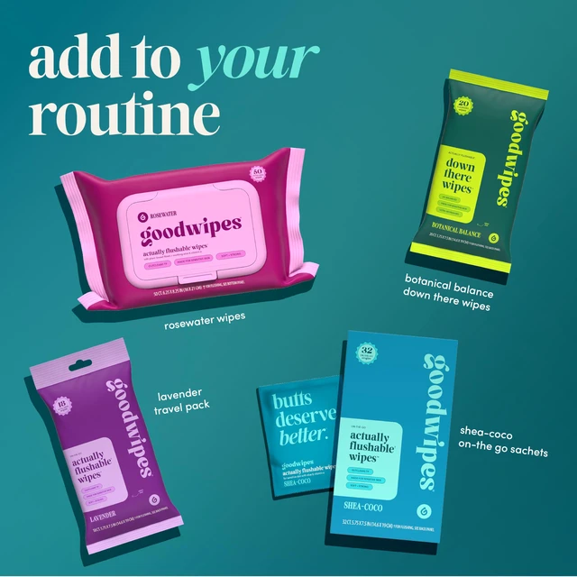Alt view image 7 of 7 - goodwipes Flushable Wipes for Women - Shea-Coco Individually Wrapped Travel Butt Wipes To Go, Mini Purse & Festival Essentials for Adults, pH Balanced for Feminine Hygiene, 32 Count (1 Pack)