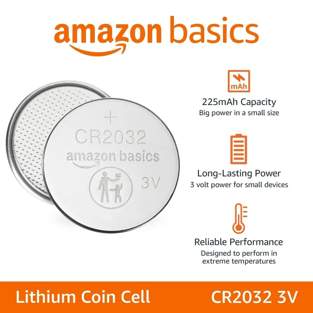 Alt view image 2 of 3 - Amazon Basics CR2032 3V Lithium Coin Cell Batteries for Key Fob, Watch, Remote, Child-Proof Package, Non-Coated, AirTag Compatible, 10-Pack