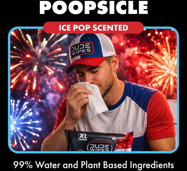 Alt view image 2 of 7 - DUDE Wipes Poopsicle Adult Flushable Wet Wipes, Ice Pop Scented, 144 Count