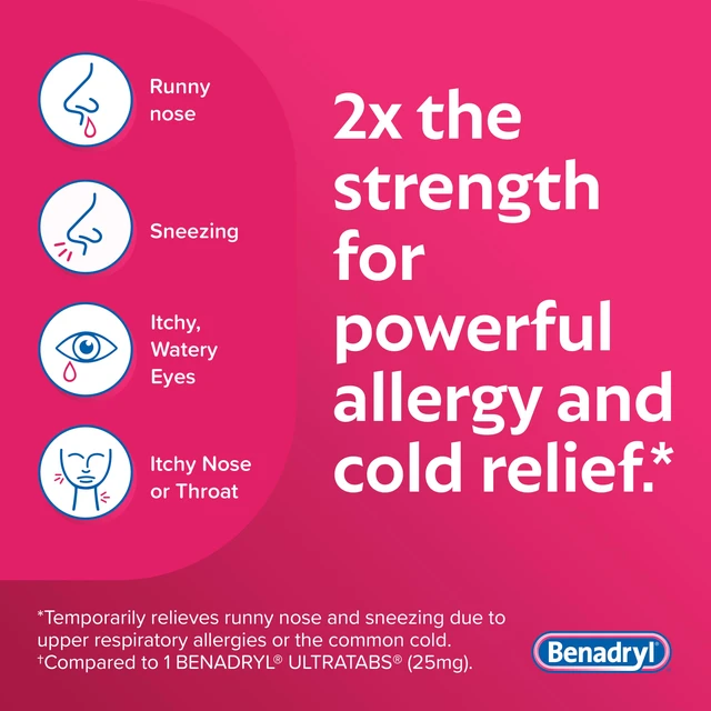 Alt view image 4 of 7 - Benadryl Extra Strength Allergy Tablets, 50 mg Diphenhydramine HCl, 24 Ct