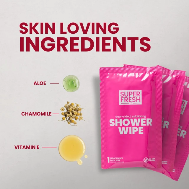 Alt view image 7 of 7 - Super Fresh Shower Body Wipes, Rosewater, No Rinse, Travel and Gym, 10 Pack