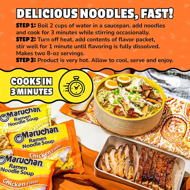 Alt view image 3 of 7 - Maruchan Ramen Noodle Soup, Chicken Flavor Japanese-Style Instant Noodles, Quick & Easy Meal for Kids, Students & Busy Families 3 Oz. (24 Pack)