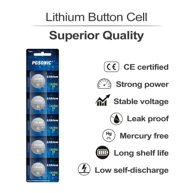 Alt view image 2 of 5 - PGSONIC 20 Pack CR2450 3V Lithium Coin Battery