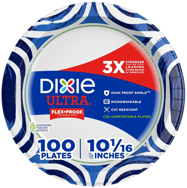 Main image of Dixie Ultra Large Paper Plates 10 Inch Heavy Duty Disposable Plates 100ct
