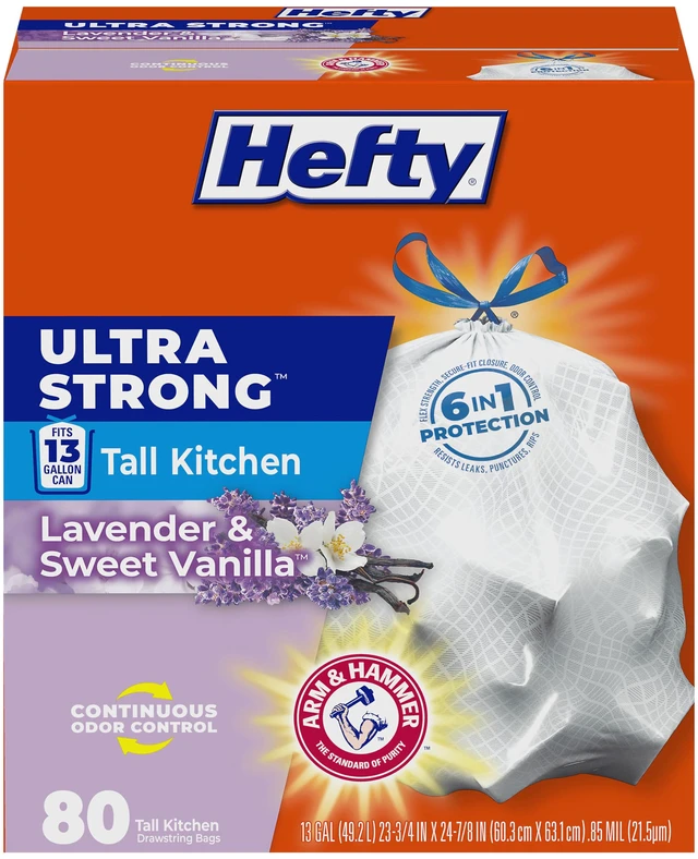Main image of Hefty Ultra Strong 13 Gal Kitchen Trash Bags, White, Lavender Vanilla, 80ct