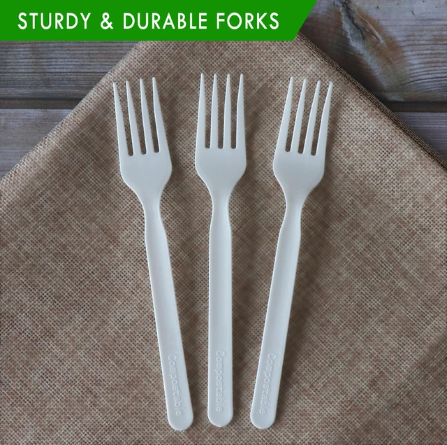 Alt view image 2 of 7 - GreenWorks Heavy-duty Compostable Forks, BPI Certified 100 Count Large Disposable Cutlery Utensils Silverware Flatware Fork