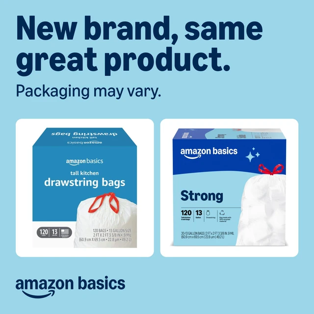 Alt view image 2 of 6 - Amazon Basics Trash Bags, Tall Kitchen Drawstring, Unscented, 13 Gallon, 120 Count, Pack of 1, Packaging May Vary