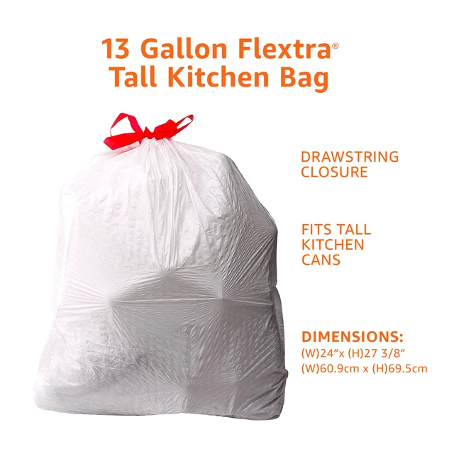 Alt view image 3 of 6 - Amazon Basics Flextra Strength Tall Kitchen Drawstring Trash Bags, Fresh Scent, Tear Resistant, 13 Gallon, 50 Count