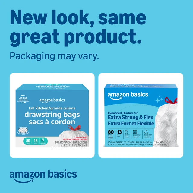 Alt view image 2 of 6 - Amazon Basics Ultra-Force Tall Kitchen Drawstring Trash Bags, Classic Clean Scented, 13 Gallon, 80 Count, Pack of 1, Packaging May Vary