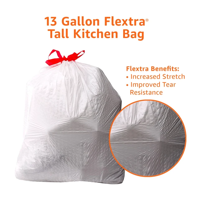 Alt view image 4 of 6 - Amazon Basics Flextra Strength Tall Kitchen Drawstring Trash Bags, Fresh Scent, Tear Resistant, 13 Gallon, 50 Count