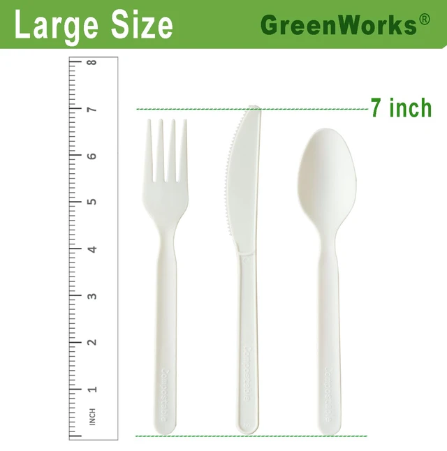 Alt view image 6 of 7 - GreenWorks Heavy-duty Compostable Forks, BPI Certified 100 Count Large Disposable Cutlery Utensils Silverware Flatware Fork
