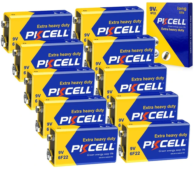 Main image of PKCELL 9V Batteries 10 Pack 9 Volt Battery for Smoke Alarms