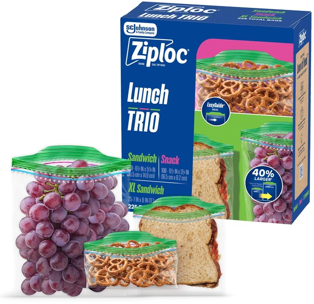 Main image of Ziploc Lunch Trio Food Storage Bags Variety Pack, 225 Total Bags