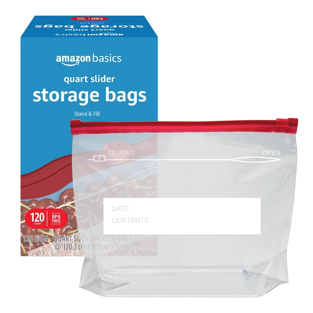 Alt view image 3 of 5 - Amazon Basics Slider Quart Food Storage Bags with Stand-Up Bottom, Easy to Fill, BPA Free, 120 Count (Previously Solimo)