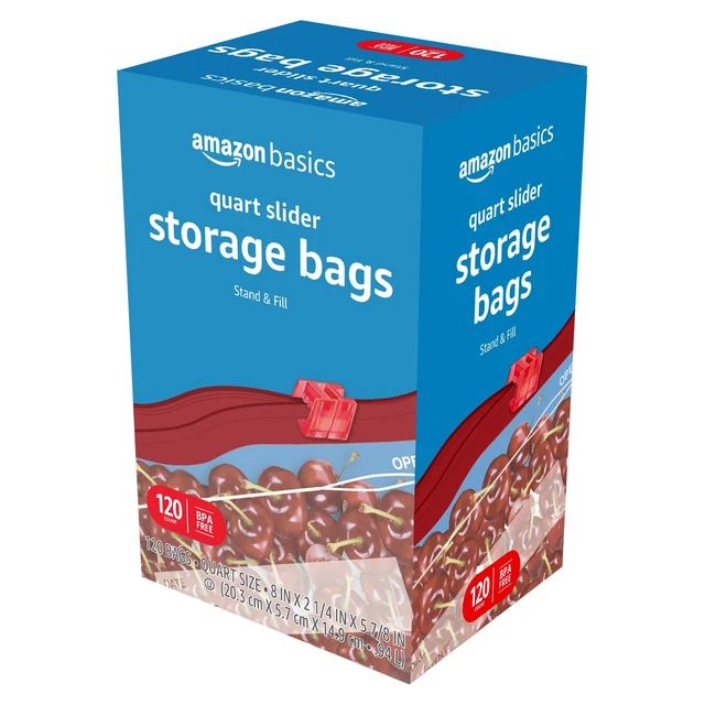 Alt view image 5 of 5 - Amazon Basics Slider Quart Food Storage Bags with Stand-Up Bottom, Easy to Fill, BPA Free, 120 Count (Previously Solimo)