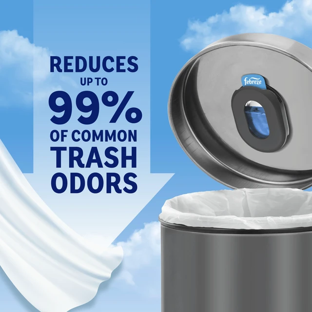 Alt view image 3 of 7 - Febreze Odor Fighter, Can Air Freshener, Stick-On Deodorizer for Garbage Cans, Diaper Pails, Works with Scented Bags, Fresh Lemon and Linen & Sky Scents, 2 Holders + 2 Refills