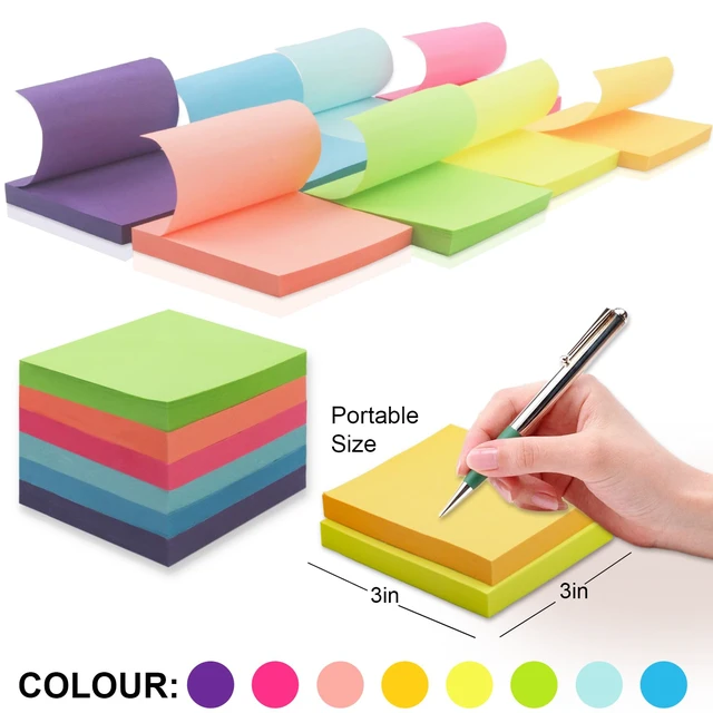 Alt view image 2 of 7 - Sticky Notes 3x3, 8 Pack Sticky Pads 100 Sheet/Pad, Bulk Sticky Note Pads, Multicolor Self-Sticky Notes Pad - Teacher Classroom Must Haves, Back to School and Office Supplies Blank Desk Note Pads.