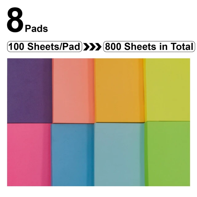 Alt view image 3 of 7 - Sticky Notes 3x3, 8 Pack Sticky Pads 100 Sheet/Pad, Bulk Sticky Note Pads, Multicolor Self-Sticky Notes Pad - Teacher Classroom Must Haves, Back to School and Office Supplies Blank Desk Note Pads.
