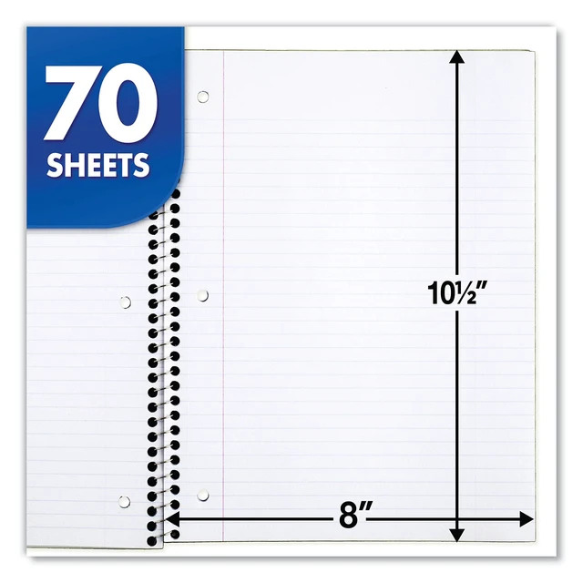 Alt view image 2 of 6 - Mead Spiral Notebook, 1 Subject, College Ruled Paper, 7-1/2" x 10-1/2", 70 Sheets per Notebook, Colors Will Vary, 6 Pack (73065)