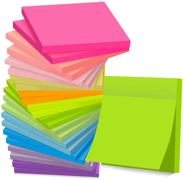 Main image of (24 Pads) Sticky Notes 3 x 3 in Post, 12 Bright Colors Self-Stick Pads