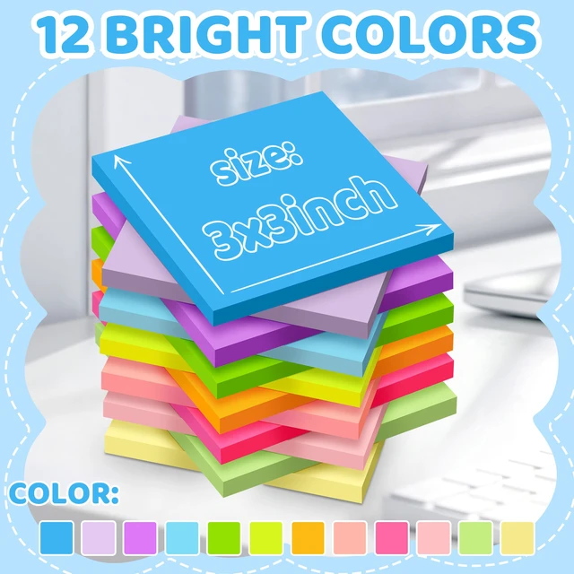 Alt view image 2 of 7 - (24 Pads) Sticky Notes 3 x 3 in Post, 12 Bright Colors Self-Stick Pads