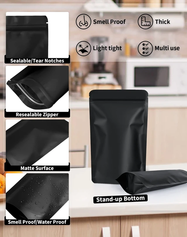 Alt view image 3 of 7 - FireKylin 100 Pack Resealable Bags,Smell Proof Bags,Black 3.5" x 5.1"
