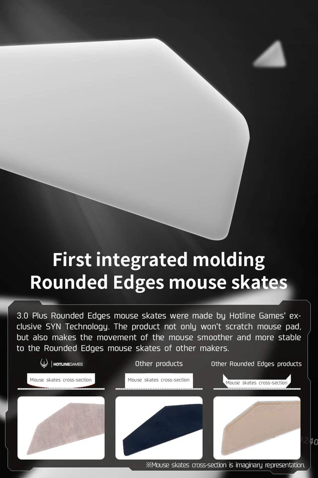 Alt view image 2 of 6 - HOTLINEGAMES 2Sets 3.0 Plus Rounded Curved Edges Mouse Feet Skates Compatible with Logitech G600 MMO Gaming Mouse feet Replacement (0.7mm,Smooth Glide,Pure White PTFE) Professional Mice Upgrade Kit