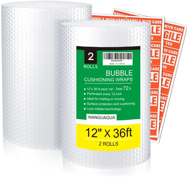 Main image of wanguagua Bubble Packing Moving Wrap, 12 Inch x 72 ft Total, 2 Pack
