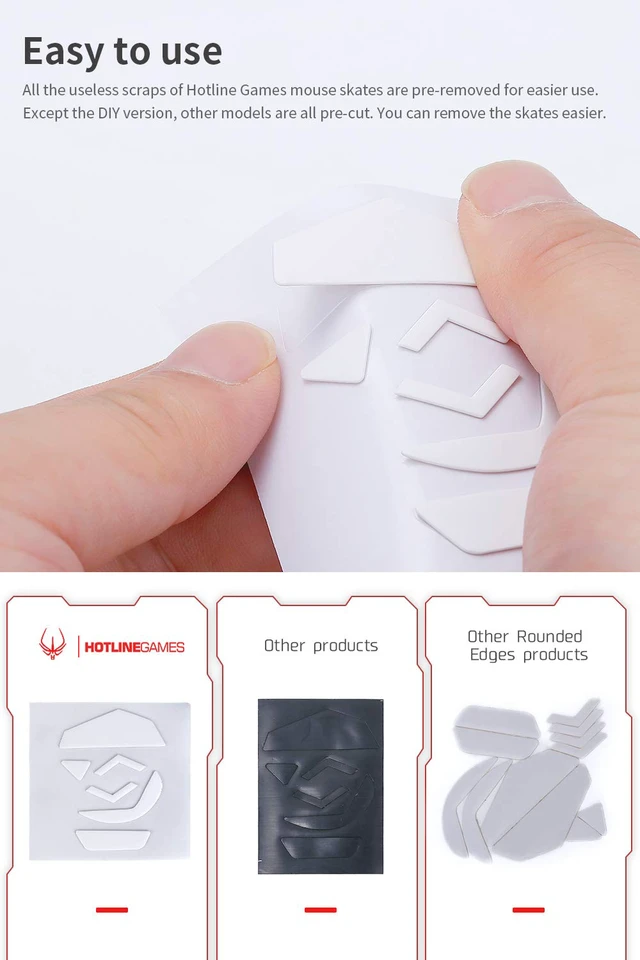 Alt view image 5 of 6 - HOTLINEGAMES 2Sets 3.0 Plus Rounded Curved Edges Mouse Feet Skates Compatible with Logitech G600 MMO Gaming Mouse feet Replacement (0.7mm,Smooth Glide,Pure White PTFE) Professional Mice Upgrade Kit