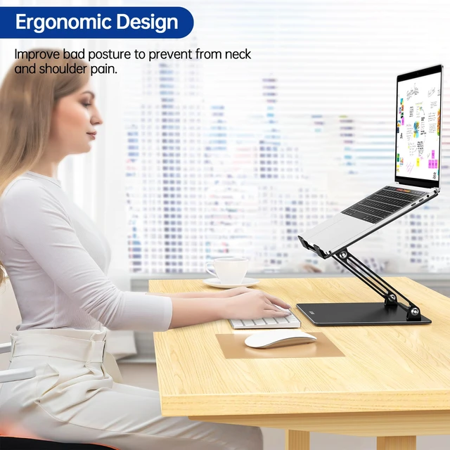 Alt view image 2 of 7 - BESIGN LS10 Laptop Stand for Desk, Ergonomic Adjustable Notebook Tablet Stand, Foldable Laptop Riser, Portable Desktop Book Stands, Computer Holder Compatible with 10-14" Laptops, Black
