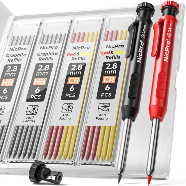 Main image of Nicpro Carpenter Pencils with Sharpener, Mechanical Pencil for Construction