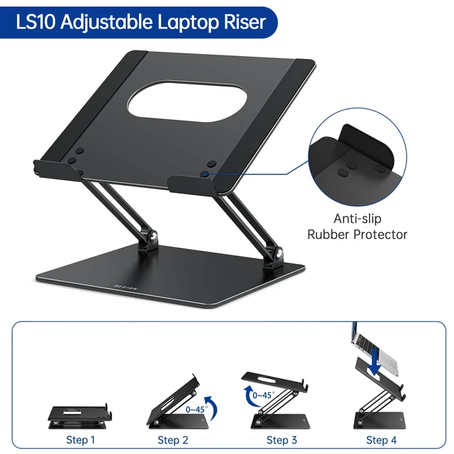 Alt view image 4 of 7 - BESIGN LS10 Laptop Stand for Desk, Ergonomic Adjustable Notebook Tablet Stand, Foldable Laptop Riser, Portable Desktop Book Stands, Computer Holder Compatible with 10-14" Laptops, Black