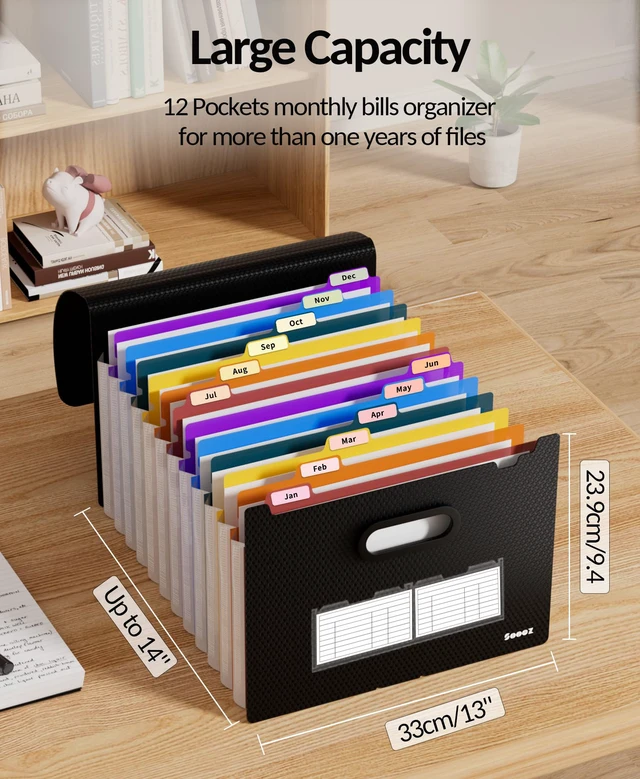 Alt view image 4 of 7 - Sooez Accordion File Organizer, 13-Pocket Expanding File Folder Letter Size