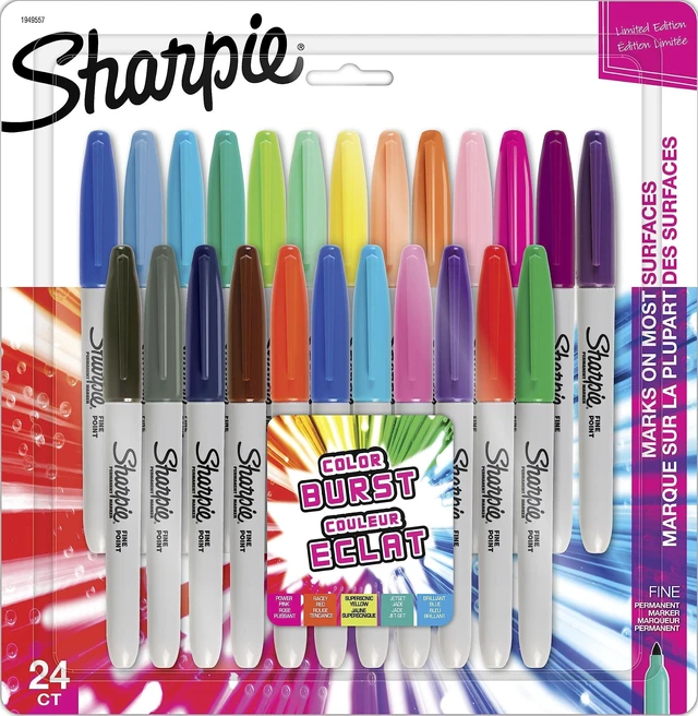 Main image of Sharpie Permanent Markers, Color Burst Limited Edition, Fine Point, Assorted, 24 Count