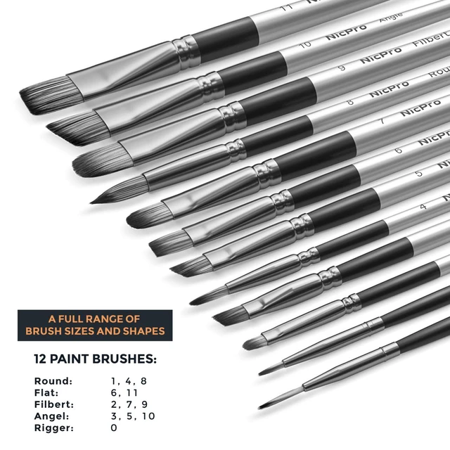 Alt view image 5 of 7 - Nicpro 12pcs Artist Paint Brush Set, Paint Brushes for Acrylic Painting