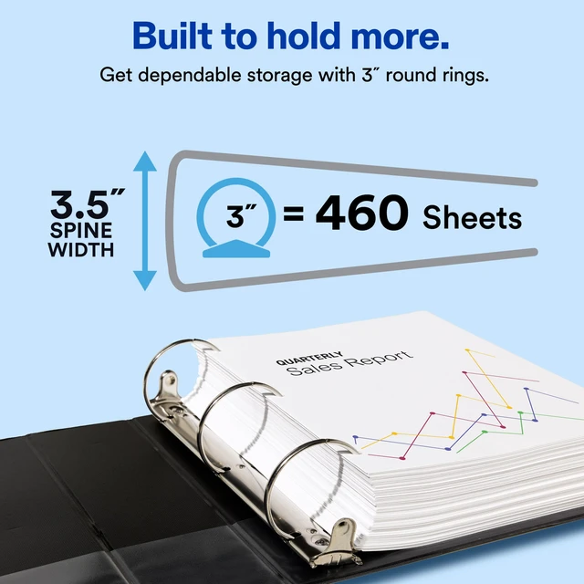Alt view image 2 of 7 - Avery Standard View 3 Ring Binder, 3" Round Rings, 460-Sheet Capacity, 3.5 Inch Wide Spine, 1 White Binder, Ideal for Lightweight Organization and Occasional Referencing (05741)
