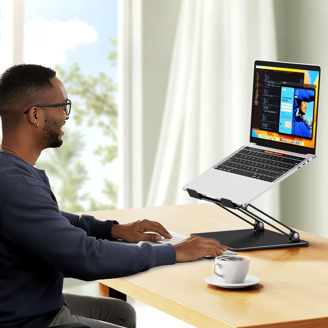 Alt view image 7 of 7 - BESIGN LS10 Laptop Stand for Desk, Ergonomic Adjustable Notebook Tablet Stand, Foldable Laptop Riser, Portable Desktop Book Stands, Computer Holder Compatible with 10-14" Laptops, Black