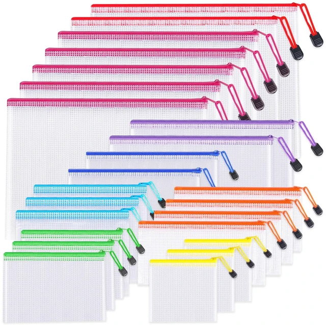 Main image of 24pcs Mesh Zipper Pouch Bags 8 Sizes Plastic Clear Pouches for Organization