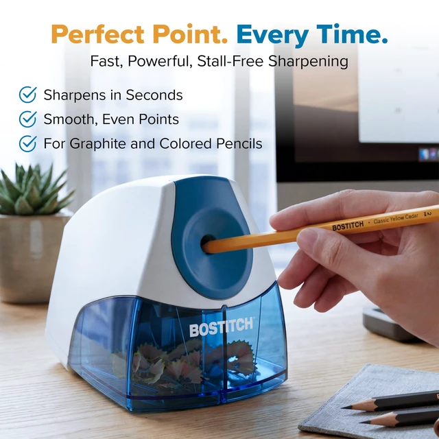 Alt view image 4 of 6 - Bostitch Electric Pencil Sharpener for Classroom and Desk, Stall Free, Blue