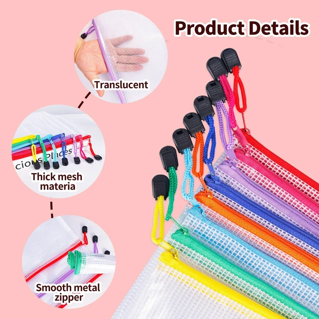 Alt view image 3 of 7 - 24pcs Mesh Zipper Pouch Bags 8 Sizes Plastic Clear Pouches for Organization