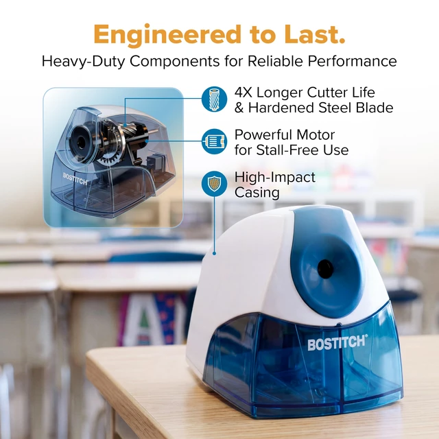 Alt view image 5 of 6 - Bostitch Electric Pencil Sharpener for Classroom and Desk, Stall Free, Blue