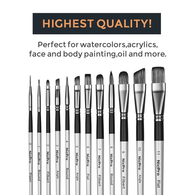 Alt view image 7 of 7 - Nicpro 12pcs Artist Paint Brush Set, Paint Brushes for Acrylic Painting