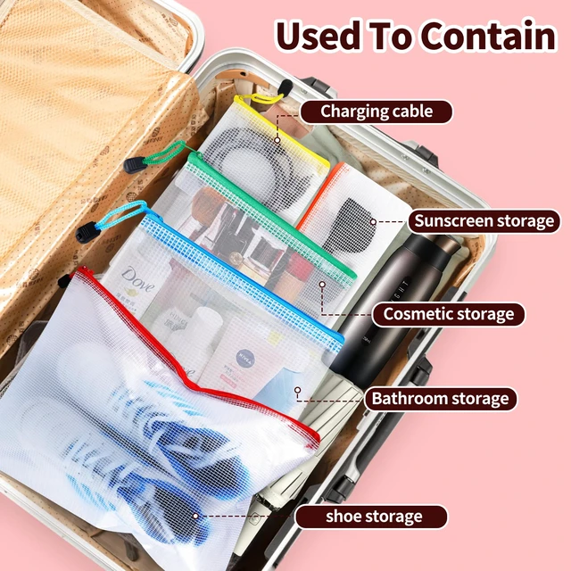 Alt view image 6 of 7 - 24pcs Mesh Zipper Pouch Bags 8 Sizes Plastic Clear Pouches for Organization