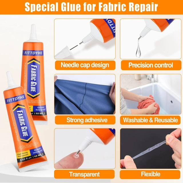 Alt view image 3 of 7 - FITTDYHE Fabric Glue Permanent, 60 ML Washable Clear Clothing Glue, Super Fabric Glue for Rhinestones, Patches, Clothes, Denim, Leather, Polyester, Fabrics, Doll Repair, Flannel, Cotton