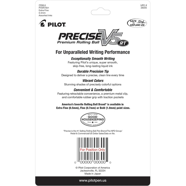 Alt view image 2 of 6 - PILOT Pen 26095 Precise V5 RT Refillable & Retractable Premium Rolling Ball Pens, Extra Fine Point (0.5mm), Assorted Colors, 7 count